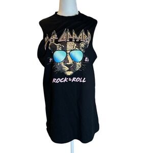 Def Leppard Women's XS Black Sleeveless "Rock & Roll" Graphic Tank Shirt Dress